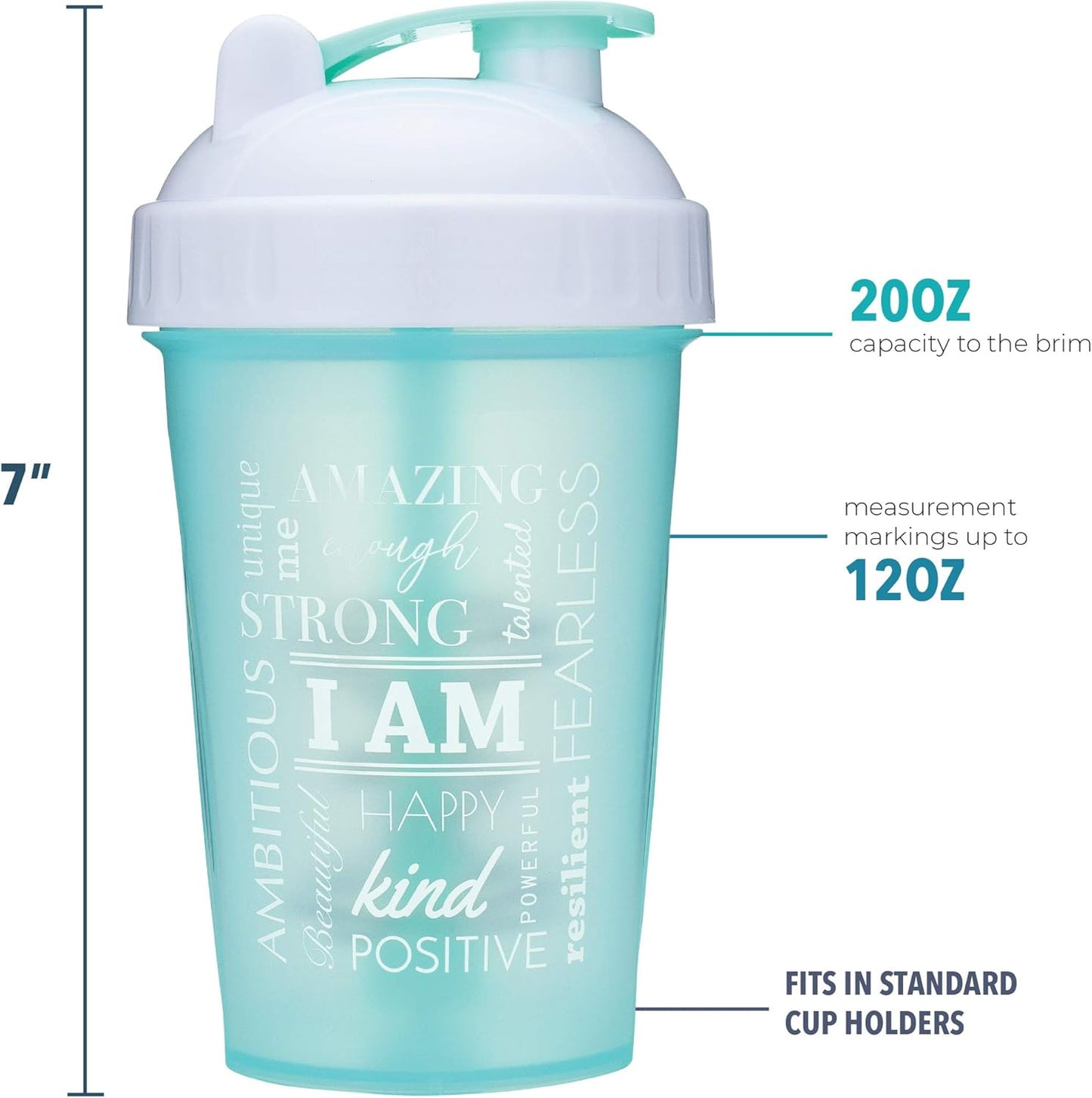 20-Ounce Shaker Bottle with Action-Rod Mixer | Shaker Cups with Motivational Quotes | Protein Shaker Bottle Is BPA Free and Dishwasher Safe | Achieve - Teal/Mint - 20Oz