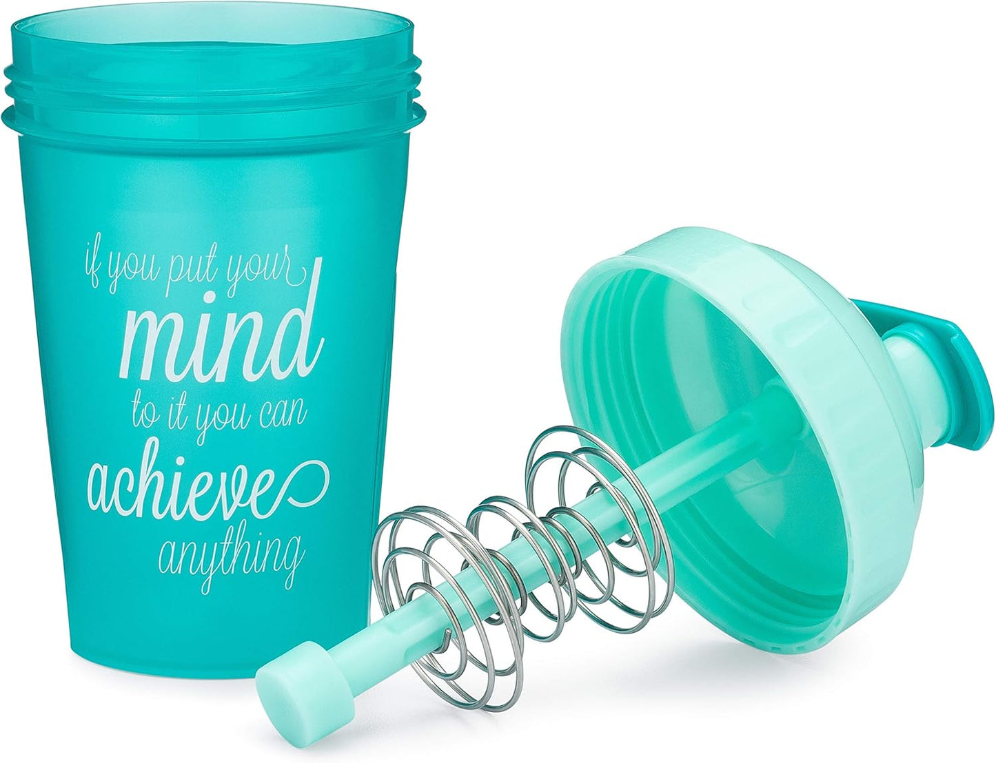 20-Ounce Shaker Bottle with Action-Rod Mixer | Shaker Cups with Motivational Quotes | Protein Shaker Bottle Is BPA Free and Dishwasher Safe | Achieve - Teal/Mint - 20Oz