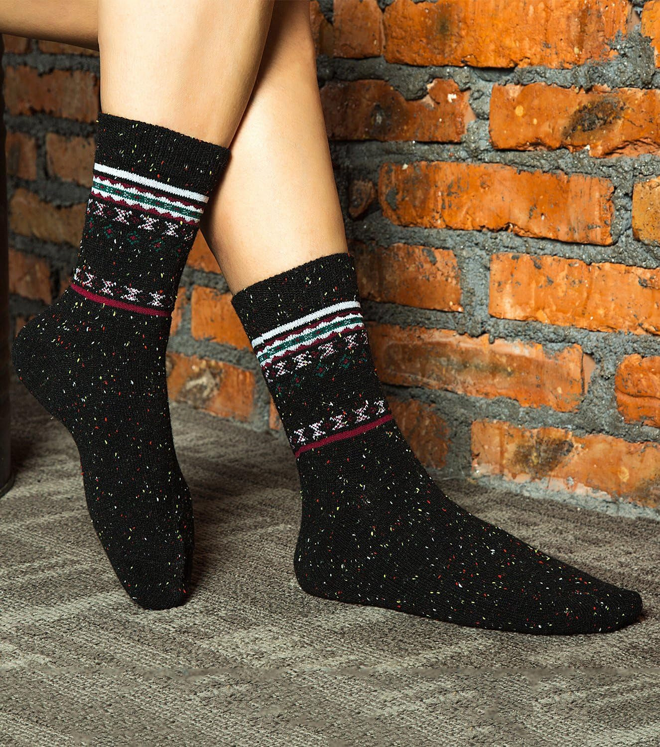 6 Pairs Womens Wool Socks Thick Knit Warm Casual Wool Cozy Crew Winter Socks Christmas Gifts