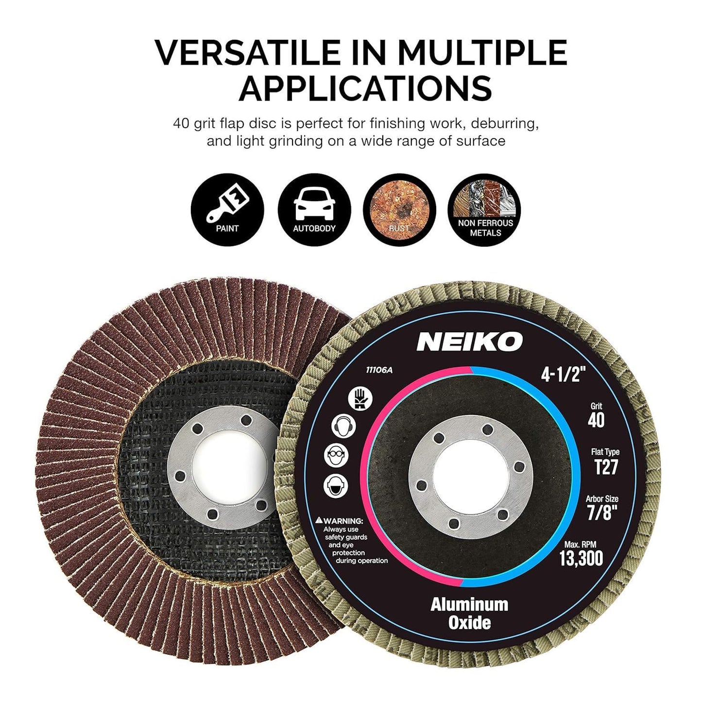 11106A 10 Pack Aluminum Oxide Flap Discs 4-1/2 for Angle Grinder, 40 Grit Flapper Wheel, Flat T27 Grinding Wheel 4.5 Inch Flap Disc, 7/8" Arbor Grinding Disc, Wood & Metal Sanding
