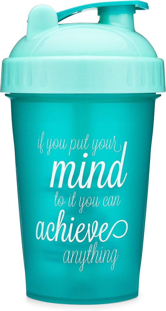 20-Ounce Shaker Bottle with Action-Rod Mixer | Shaker Cups with Motivational Quotes | Protein Shaker Bottle Is BPA Free and Dishwasher Safe | Achieve - Teal/Mint - 20Oz