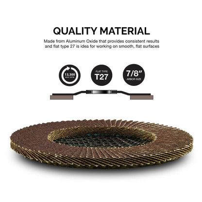 11106A 10 Pack Aluminum Oxide Flap Discs 4-1/2 for Angle Grinder, 40 Grit Flapper Wheel, Flat T27 Grinding Wheel 4.5 Inch Flap Disc, 7/8" Arbor Grinding Disc, Wood & Metal Sanding