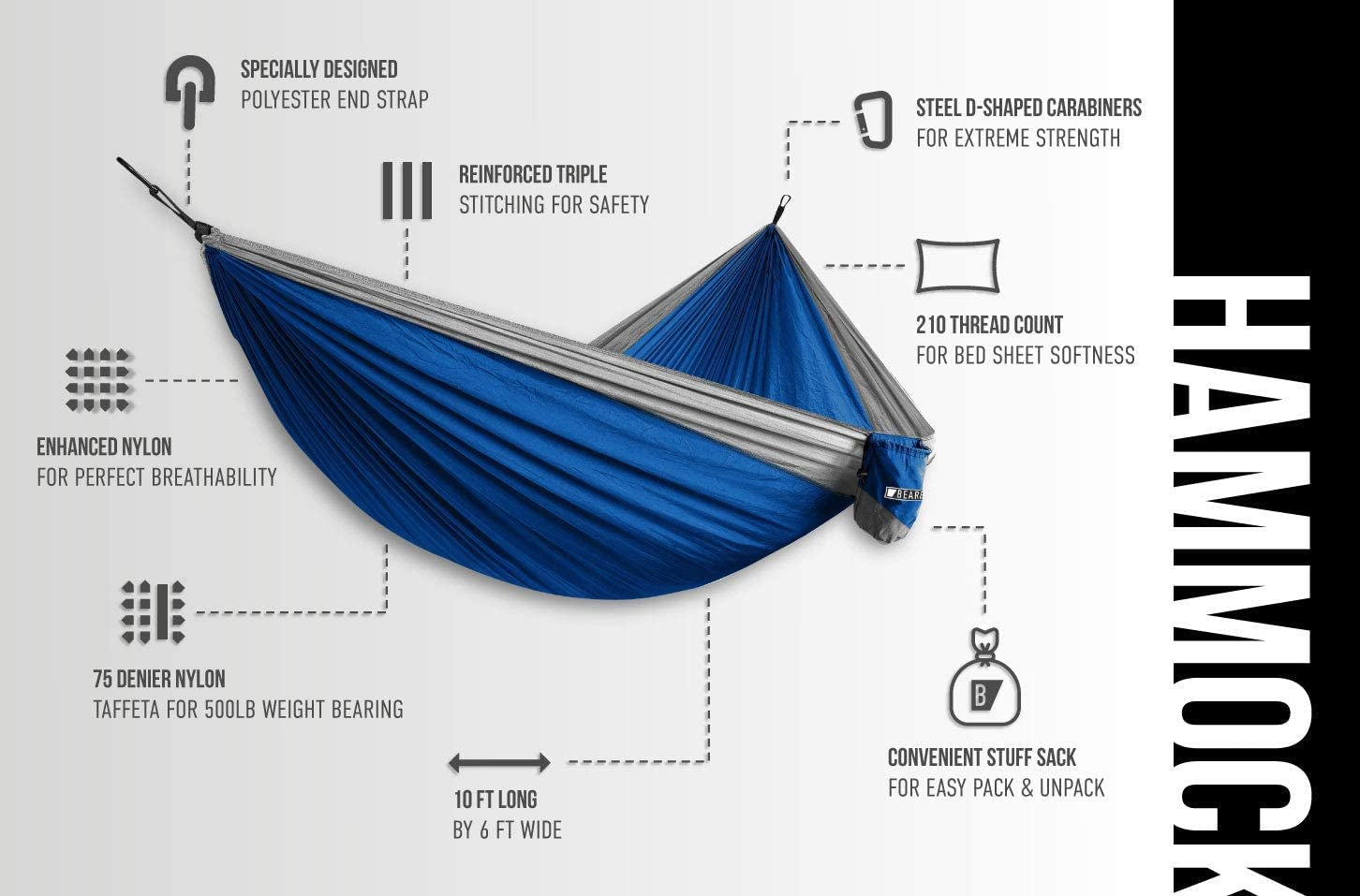 2 Person Portable Hammock - Backpacking to Camping - Double Hammock for Travel & Outdoor