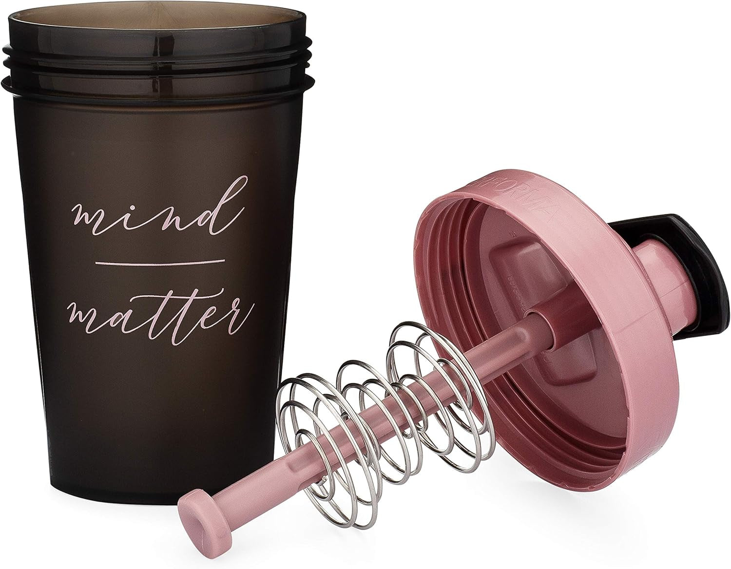 20-Ounce Shaker Bottle with Action-Rod Mixer | Shaker Cups with Motivational Quotes | Protein Shaker Bottle Is BPA Free and Dishwasher Safe | Mind over Matter - Black/Rose