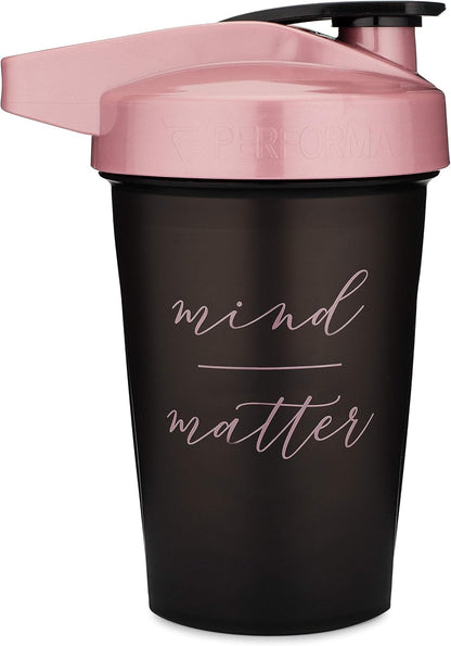 20-Ounce Shaker Bottle with Action-Rod Mixer | Shaker Cups with Motivational Quotes | Protein Shaker Bottle Is BPA Free and Dishwasher Safe | Mind over Matter - Black/Rose