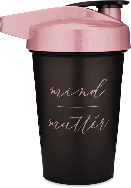 20-Ounce Shaker Bottle with Action-Rod Mixer | Shaker Cups with Motivational Quotes | Protein Shaker Bottle Is BPA Free and Dishwasher Safe | Mind over Matter - Black/Rose