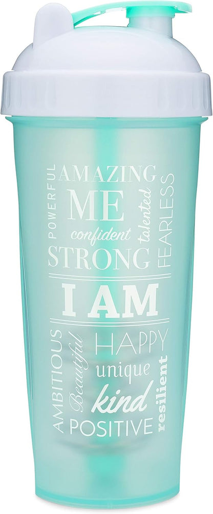28-Ounce Shaker Bottle with Action-Rod Mixer | Shaker Cups with Motivational Quotes | Protein Shaker Bottle Is BPA Free and Dishwasher Safe | Two Pack - I Am Mint & Mind over Matter Black